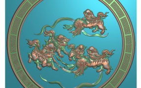 中式浮雕五狮绣球圆盘